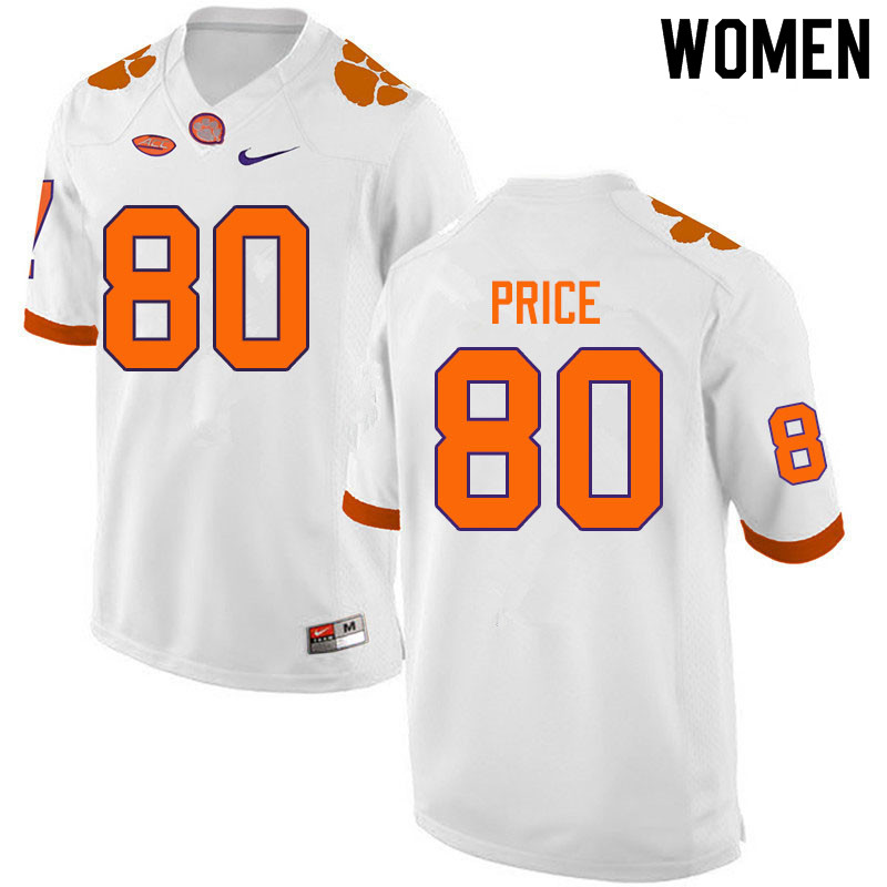 Women #80 Luke Price Clemson Tigers College Football Jerseys Sale-White